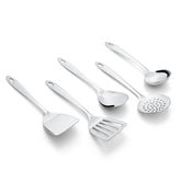 Montavo by FnS Amazon Stainless Steel Serving Tools Set of 5, 1 Slotted Turner, 1 Gravy Ladle, 1 Skimmer Turner, 1 Serving Spoon, 1 Turner Solid